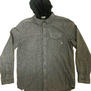 Vans Shirt Mens Large Hoodie Button Down Gray Black 100% Cotton read